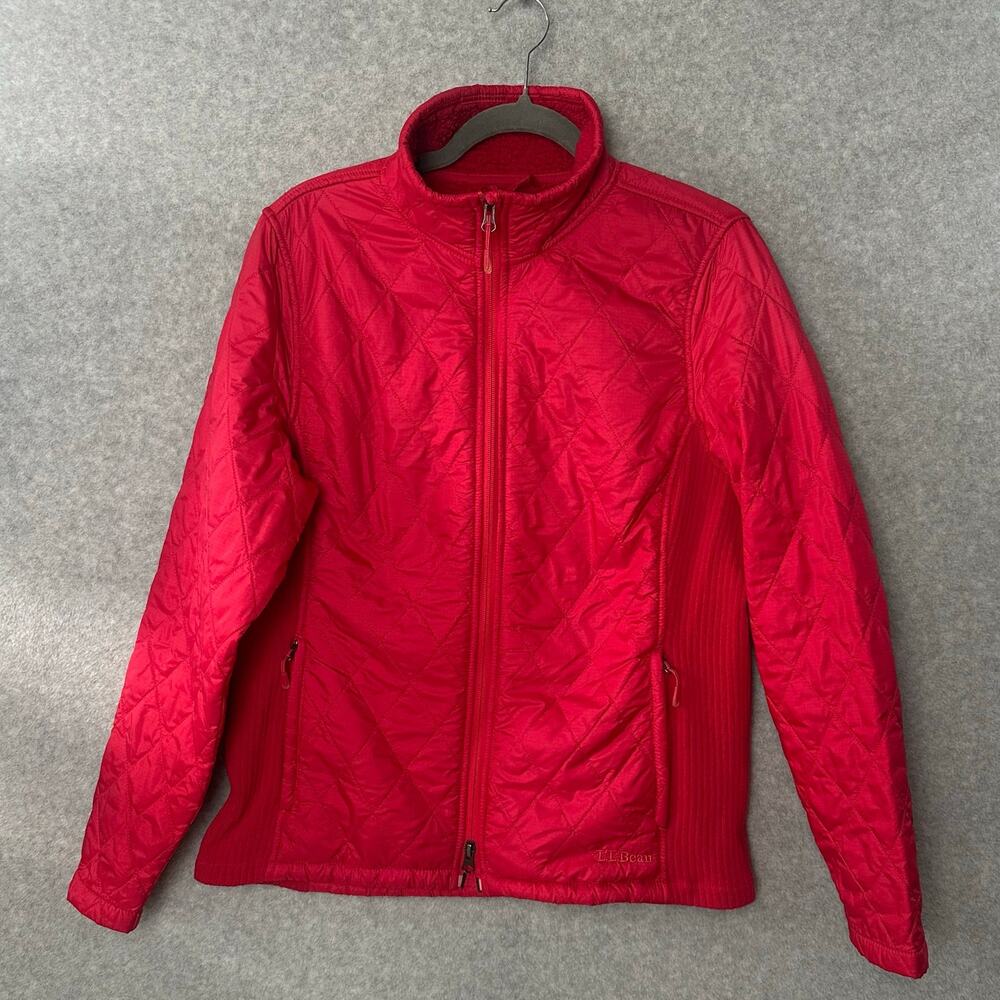 LL Bean Quilted Jacket Women's M Pink Fleece Lined Primaloft Full Zip Pockets